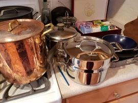 Copper pots, Revere Ware, Commercial Cook ware, etc.