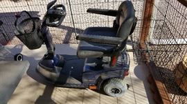 3-wheel battery-operated scooter with front and rear baskets