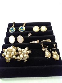 7 vintage clip-on earrings and pin. including set of Hogan Bolas vintage earrings https://ctbids.com/#!/description/share/128290