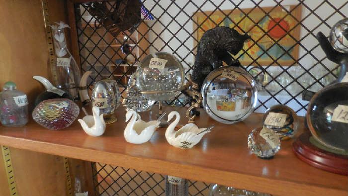 Lenox, collectables, Bronze statues with crystal ball, paper weights, etc.