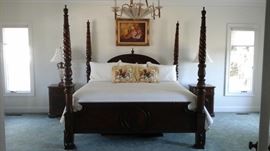 Eurolux Home Furnishings King bed, two nightstands, chest of drawers and dresser with mirror.