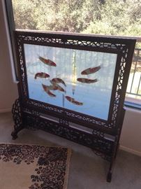 Chinese silk artwork in carved standing frame