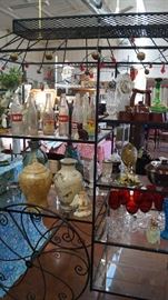 coke bottles, stemware, decor