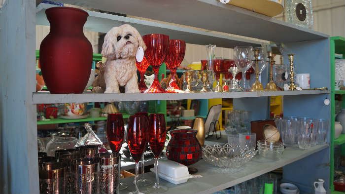 stemware, dog figurine, brass, collectibles