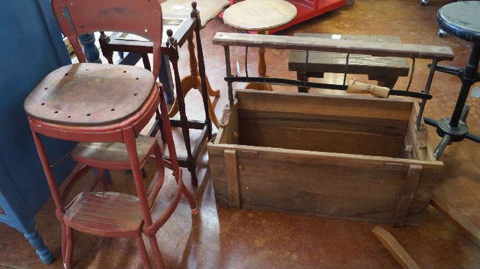 step stool, wood box