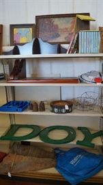 letters, décor, wind mill pieces, books