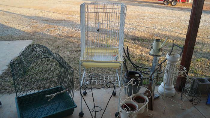 bird cages, plant stands, wood rack
