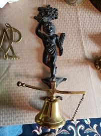 OLD BRONZE HANGER WITH BRASS BELL