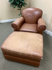 21. Ethan Allen Leather Club Chair (40" x 35" x 31") & Ottoman (32" x 26" x 18") 