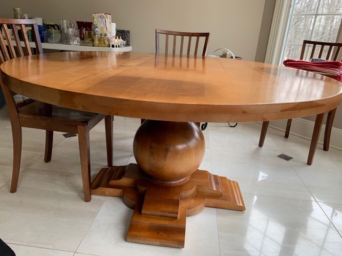 65.Crate & Barrel Round Pedestal Table (60" x 30")    66. 4 Pottery Barn Dining Chairs (19" x 19" x 36")