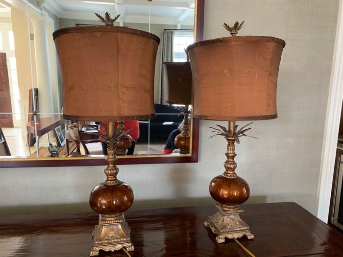 86. Pair of Copper Toned Table Lamps (31")