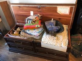Cedar chest and linens