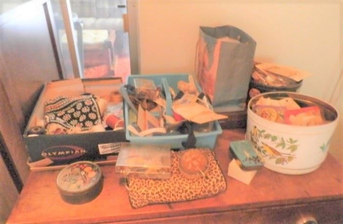 BUTTON COLLECTION AND SEWING ITEMS