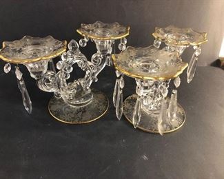 Glass and Crystal Candleabra's Acid Etched with gold rim