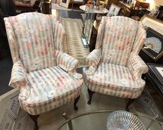 Pair of wing back chairs good bones