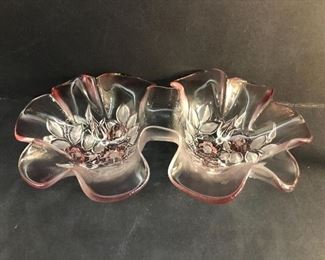 Double flower pink candy dish 