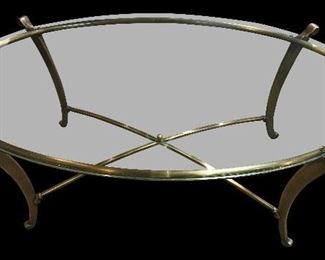 Oval brass glass coffee table 