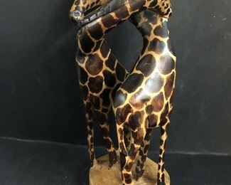 African Handcarved Single Piece Of Wood Giraffes