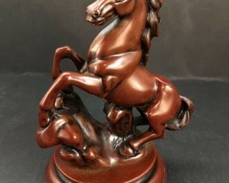 Rearing Horse Carved Wood Look Figurine Resin 5 H Deep Red China