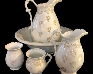 Vintage Homer Laughlin Wash Basin Pitcher and Accessories - Set of 5