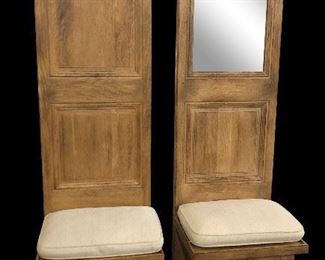 Vintage Mid Century Interior Craft High Back Oak Entry Way Chairs- A Pair 21.25ʺW × 17.75ʺD × 78ʺH 