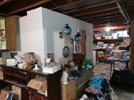 a collection of vintage bar items and books, bookcase and dresser 