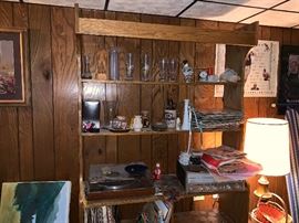 vintage records and glassware 