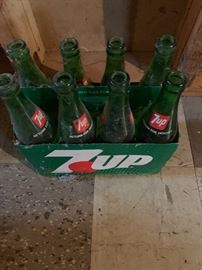 Vintage empty 7-up bottles 