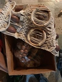 unopened wooden fruit and weaved holder 