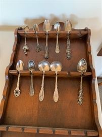 vintage silver spoons with wooden case.