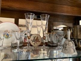 vintage glassware, plates and bell
