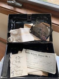 1800's tin with marble and photo graph 