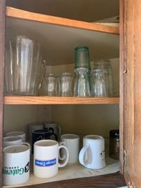 Beer pitcher and glasses, coffee cup collection 