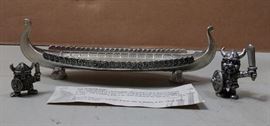 Pewter Viking RARE Ship with 2 pewter Viking Figures