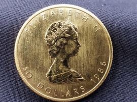 #6: 1986 $50 Maple Leaf 1oz. Fine Gold Coin
1986 $50 Maple Leaf 1oz. Fine Gold Coin