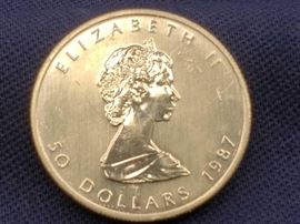 #9: 1987 $50 Maple Leaf 1oz Fine Gold Coin
1987 $50 Maple Leaf 1oz Fine Gold Coin