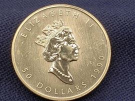#10: 1990 $50 Maple Leaf Fine Gold Coin
1990 $50 Maple Leaf Fine Gold Coin