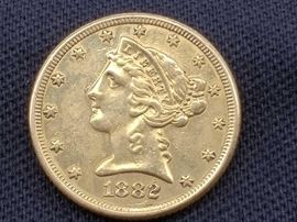 #16 1882 Liberty Head .900 Gold Coin, 8.3g 1882 Liberty Head .900 Gold Coin, 8.3g