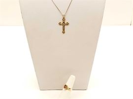 #49: White Gold Necklace 14k, Gold Cross Pendant 14k, Gold Ring Tested At 14k Size 5 1/2, 9.3g
White Gold Necklace 14k, Gold Cross Pendant 14k, Gold Ring Tested At 14k Size 5 1/2, 9.3g