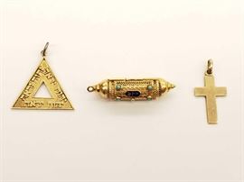 # 50 Cross Gold Pendant Tested At 10k, Triangle Gold Pendant 10k, Scroll Gold Pendant Tested At 10k, 10.1g Cross Gold Pendant Tested At 10k, Triangle Gold Pendant 10k, Scroll Gold Pendant Tested At 10k, 10.1g