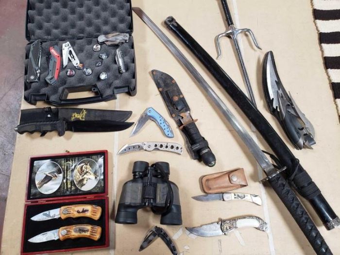 # 281 Misc Knives, Sword, and Binoculars. Smith Wesson, Wild Outdoors, Sabre, and More Misc Knives, Sword, and Binoculars. Smith Wesson, Wild Outdoors, Sabre, and More