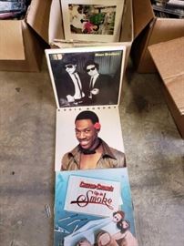 # 403 Box of Records, Eddie Murphy, Cheech and Chong, Lynard Skynyrd, and Classic Rock and the like Box of Various Cds , Mariachi, and the like, 8 Barious DVDs