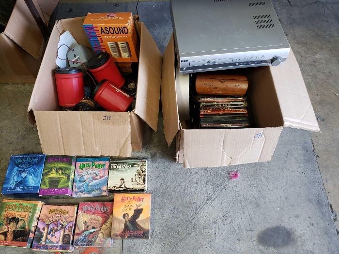 # 405 Harry Potter Cds Unabridged, 2 boxes of electronics, RCA progressive scan DVD player., Disc Man, speakers Harry Potter Cds Unabridged, 2 boxes of electronics, RCA progressive scan DVD player., Disc Man, speakers