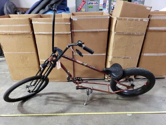 # 502 7 Foot Chopper Style Springer Front End Bike , with Ape Hanger Bars ready to ride. 7 Foot Chopper Style Springer Front End Bike , with Ape Hanger Bars ready to ride.