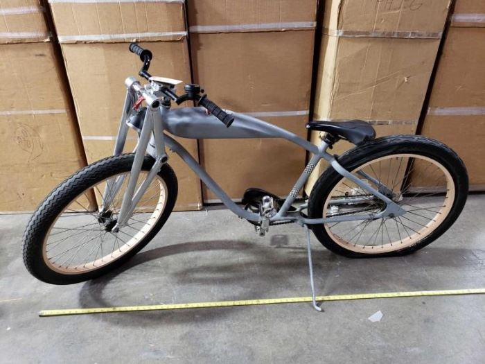 # 505 6 Foot Custom Big Wheel Cruiser Bicycle with Custom Forks 6 Foot Custom Big Wheel Cruiser Bicycle with Custom Forks