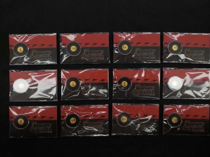# 19 12 2012 Australian Kangaroo Miniature Fine Gold Coins, .999, 6g 12 2012 Australian Kangaroo Miniature Fine Gold Coins, .999, 6g