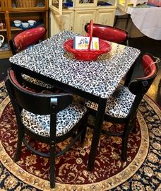 Absolutely ADORABLE Mid Century Modern, Black & Red Cafe' Table with 4 Chairs