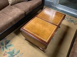 Leather Inlaid, Drop Leaf, Mahogany Coffee Table with Metal Claw Feet