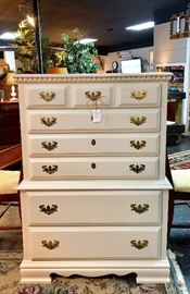 "TOM BIGBEE FURNITURE CO" 8-Drawer, Solid Wooden Chest, recently chalk painted, with original brass pulls and key holes