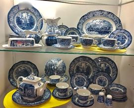 56-Pieces of "STAFFORDSHIRE" Liberty Blue Pattern Antique China 